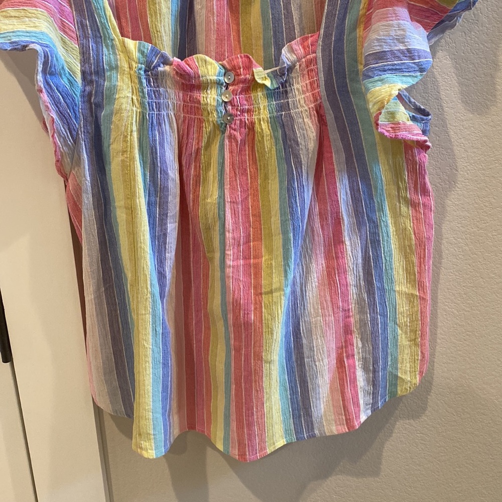 Euc Size L Large Flutter Sleeve Rainbow Stripe Dr… - image 6